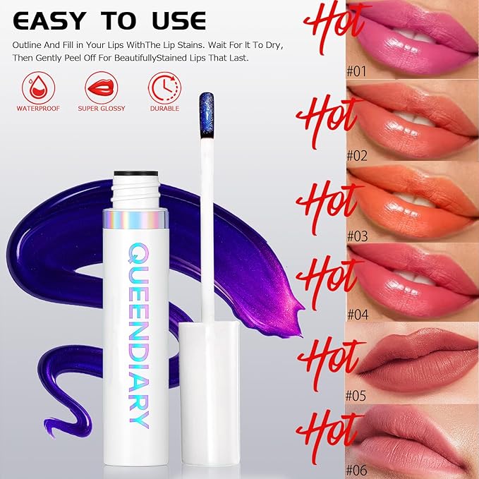 Lip Stain Peel off, Peel Off Lip Stain - Long Lasting Matte Lip Tattoo Transfer Proof Lipstain Infused with Hyaluronic Acid & Vitamin E for All Skin Types Vegan & Cruelty-Free