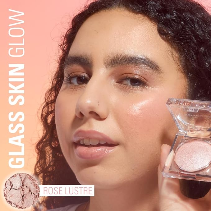 Revolution Beauty London Beam Bright Highlighter, All Over Face Glow, Powder To Liquid Formula, 5 Different Shades, Rose Lustre