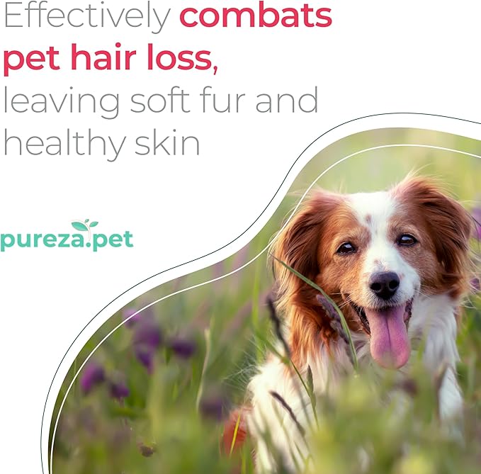 Fortifying Hypoallergenic Professional Shampoo for Pets - Hair Loss Treatment, Healthy & Strong Fur, Pet Grooming Products, Horse Cat & Dog Bath Supplies - VEGAN, Paraben-Free - 33.8fl oz - PUREZA PET