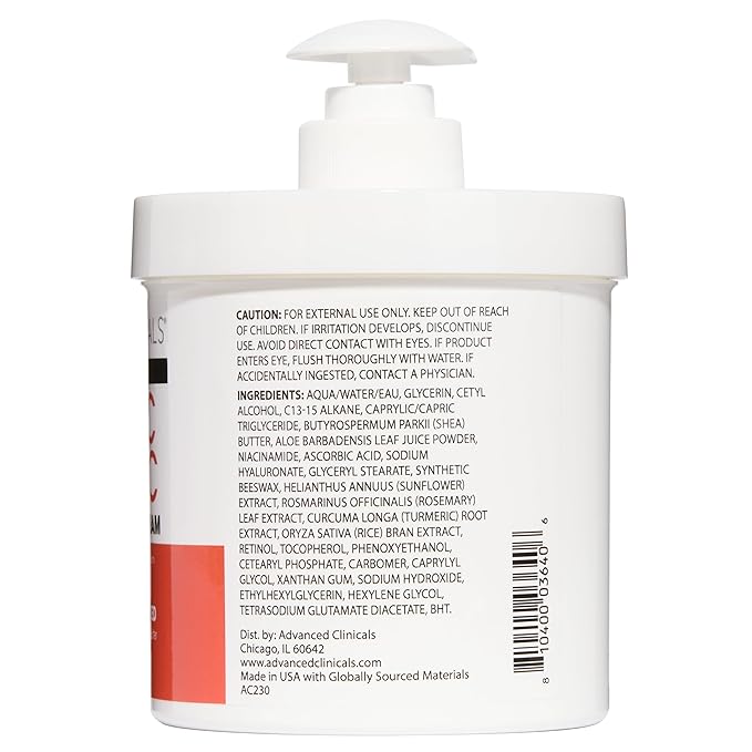 Advanced Clinicals Vitamin C Cream Dry Skin Rescue Skin Care Face & Body Cream Infused W/Turmeric, Vitamin E, & Shea Butter. Firming & Brightening Anti Aging Moisturizer, 15 Fl Oz
