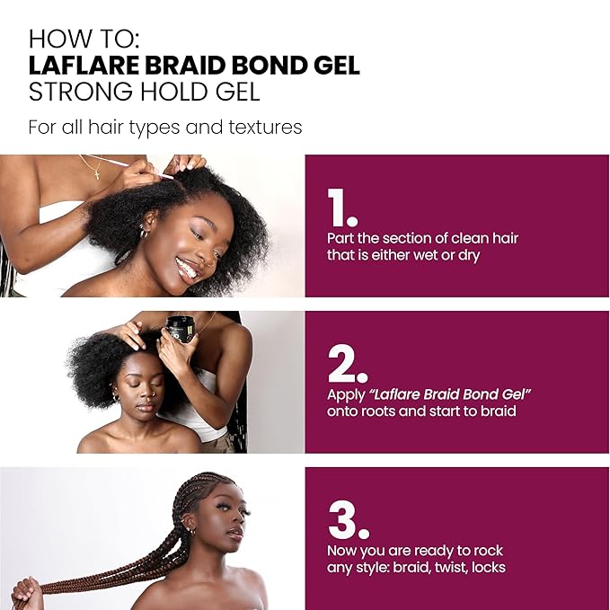 Laflare 100 ml Braid Bond Gel Bulk Extreme Hold for Natural & Kids Hair, Vegan, Nourishing, Braiding Hair, Twist Hair (Cherry)