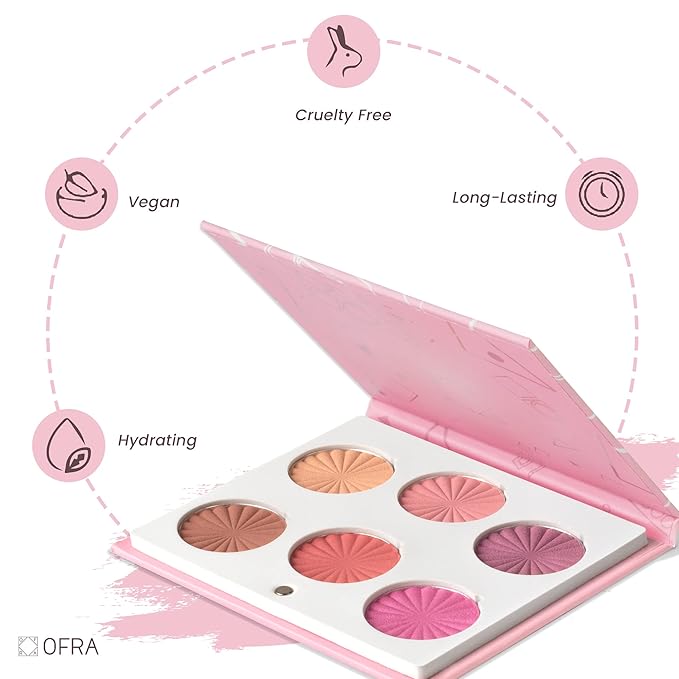 OFRA Mini Mix Face Palette Blushful - Blush Palette for Cheeks - 6 Pigmented Pressed Powder Shades - Travel-Friendly and Cruelty-Free Face Makeup Palette - Refillable Pans