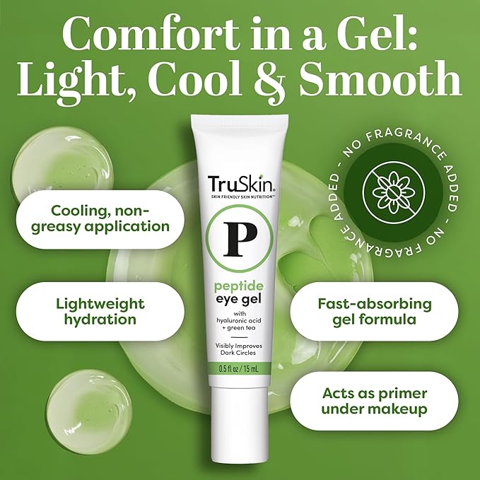 TruSkin Peptide Eye Cream Gel for Dark Circles & Fine Lines - Lightweight Under Eye Gel with Peptides & Hyaluronic Acid - Hydrating & Smoothing Eye Care for Tired-Looking Eyes, 0.5 Fl Oz