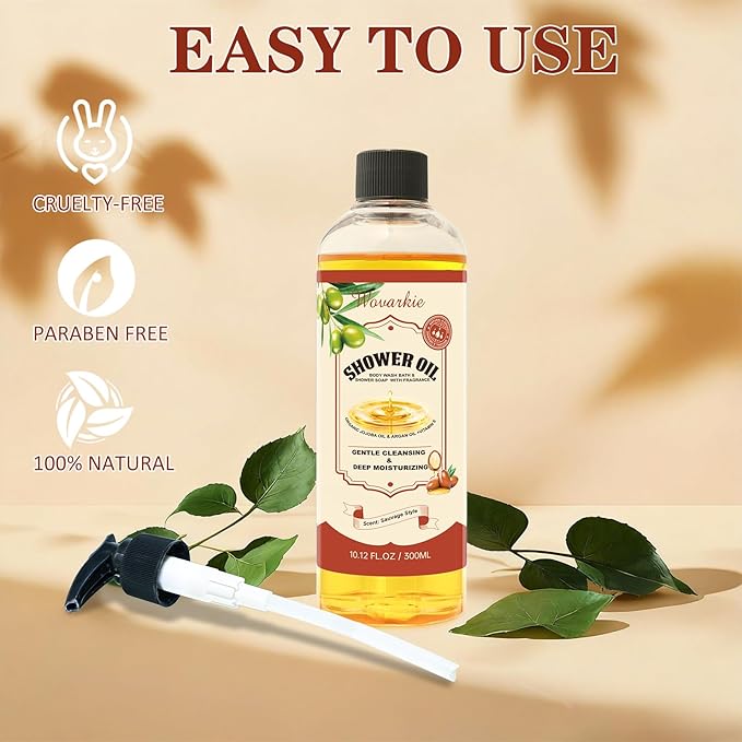 2 Pack Shower Oil with Organic Argan - Moisturizing Body Wash for Women, Natural & Vegan, for Sensitive Skin - Deep Hydration & Silky Smooth Feel (Sauvage Style)