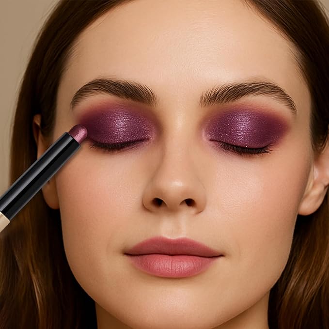 Erinde Waterproof Shimmer Eyeshadow Stick, Plum Brown Mauve Cream Eye Shadow Stick, Long-Lasting Crease-Proof Cream to Powder Buildable & Blendable Eye Shadow Pencils Crayon, Vegan & Cruelty-Free, B06