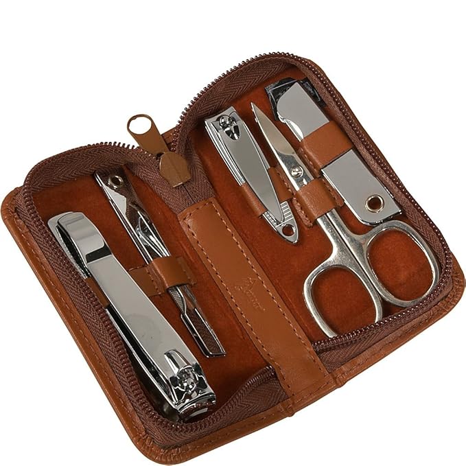Royce Leather Chrome Plated Mini Manicure Kit, Black, One Size