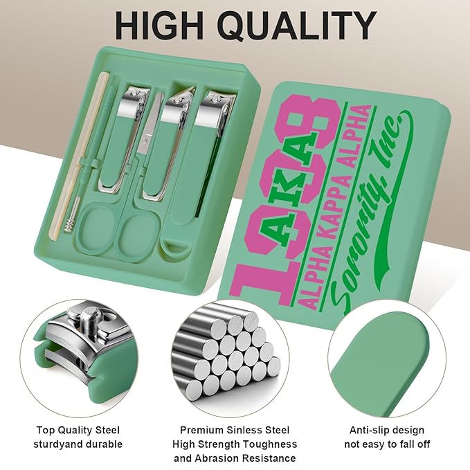 Nail Clippers and Beauty Tool Portable Set Nail Clipper Set Manicure Set 6 in 1 AKA Sorority Gifts Suitable for for Women Home, Workplace, Outdoor Travel,Etc. (AKA Green)