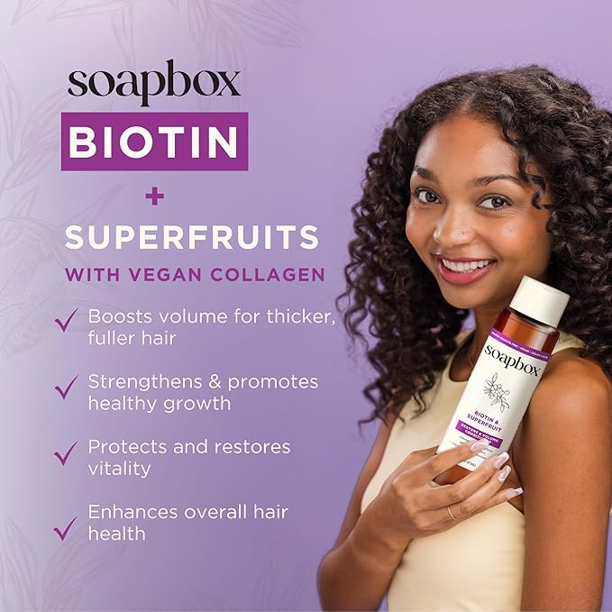 Soapbox Biotin & Superfruit Shampoo & Conditioner Set | Includes Vegan Collagen, Aloe and Shea Butter | Paraben Free, Silicone Free, Harsh Sulfate Free | 16oz (Pack of 2)
