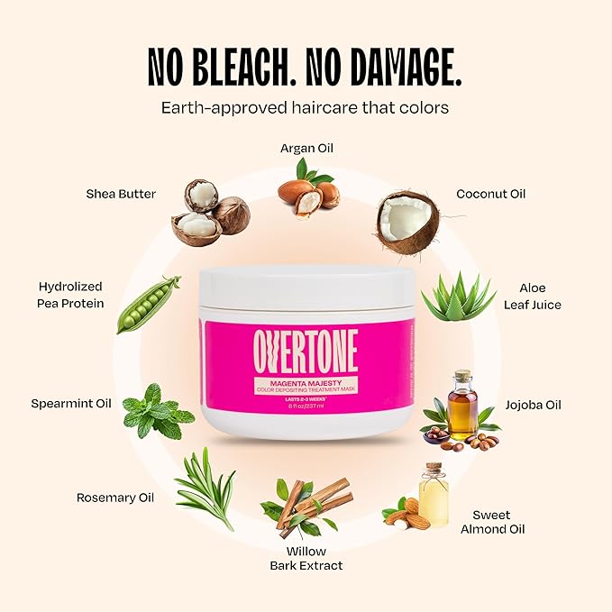 Overtone Color Depositing Conditioner - 8 oz Semi Permanent Hair Color with Shea Butter & Coconut Oil - Vegan, Cruelty-Free - Extreme Magenta