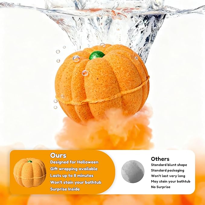Halloween Bath Bombs for Kids Gifts: 9 Pcs Pumpkin Bath Bomb with Toys Inside Surprise Spider Light up Bath Toy Spooky Basket Stuffers for Kid Boys Girls Ages 3+ Bubble Fall Shower Steamers Bathroom