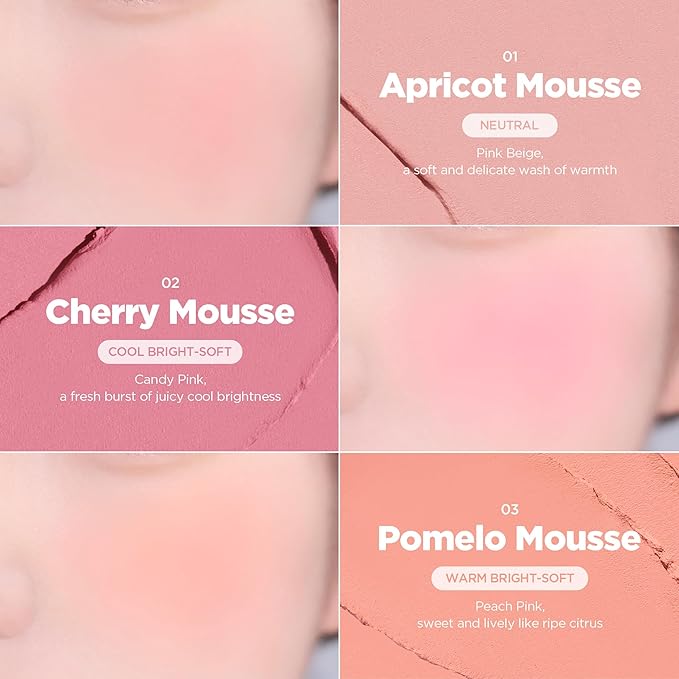 lilybyred Luv Beam Cheek Mousse | Heart-Shaped Korean Cream Blush, Airy Soft-Matte Texture, Soft-Focus & Pore-Blurring Finish, Seamless Buildable, Natural Flush, 0.13 oz. (03 Pomelo Mousse)