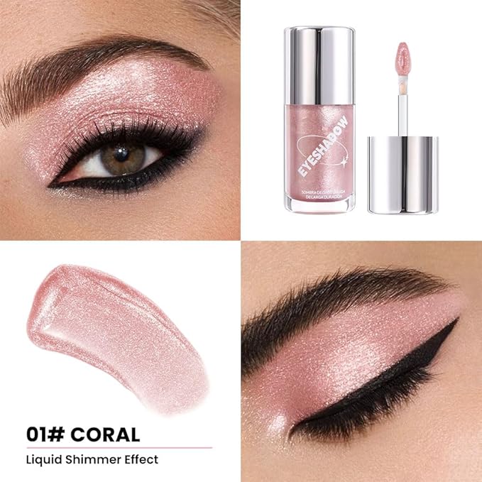 SUAKE Liquid Sparkling Glitter Eye Shadow – Rose Gold Cherry Eyeshadow, Eyeliner, Eyelid Shimmer Highlight Makeup, Highly Pigmented sombra de para ojos,Waterproof Quick-Drying (01Coral#)