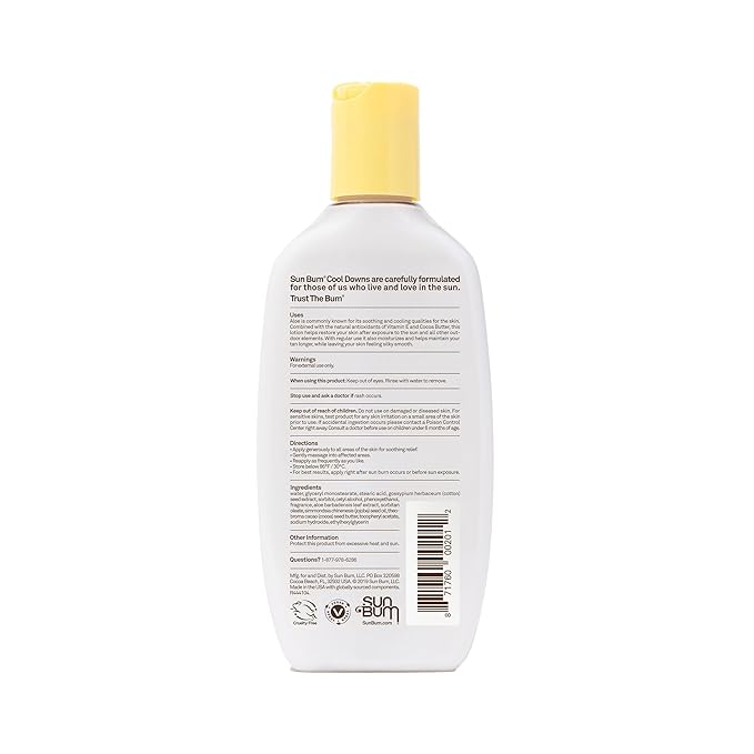 Sun Bum Cool Down Aloe Vera Lotion - Vegan After Sun Care with Cocoa Butter to Soothe and Hydrate Sunburn - 8 oz,(Pack of 2)