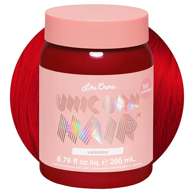 Lime Crime Unicorn Hair Dye Full Coverage, Valentine (Crimson Red) - Vegan and Cruelty Free Semi-Permanent Hair Color Conditions & Moisturizes - Temporary Red Hair Dye With Sugary Citrus Vanilla Scent