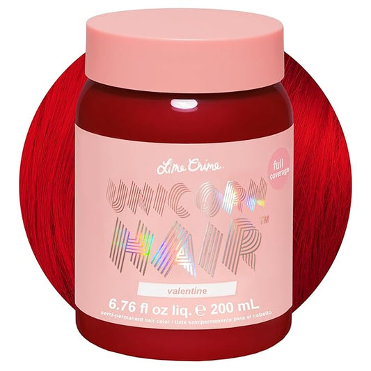 Lime Crime Unicorn Hair Dye Full Coverage, Valentine (Crimson Red) - Vegan and Cruelty Free Semi-Permanent Hair Color Conditions & Moisturizes - Temporary Red Hair Dye With Sugary Citrus Vanilla Scent