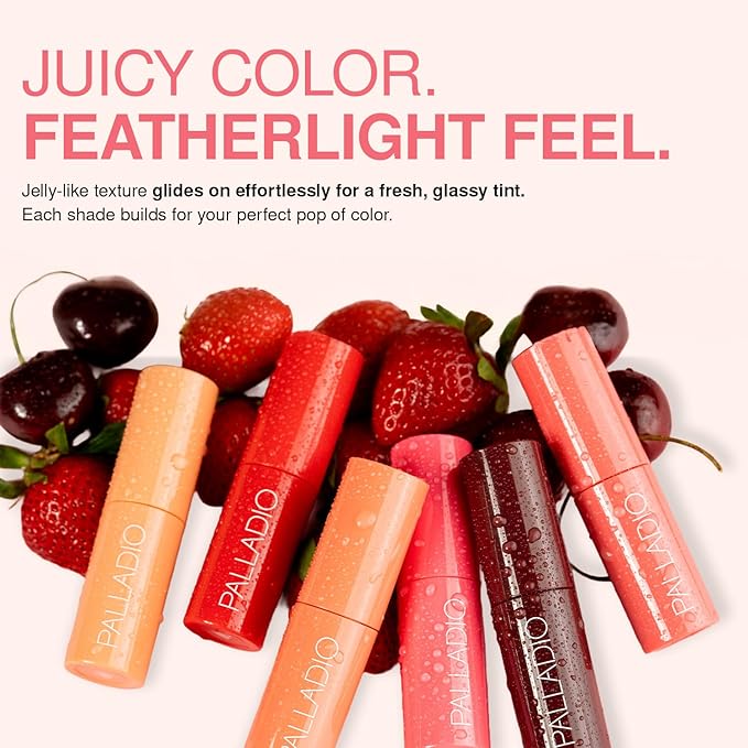 Palladio Jelly Tint, Liquid Stain for Cheeks & Lips, Vivid Color Lip Stain, Lightweight Non-Sticky and Transfer-proof, Natural Finish Makeup, Sweet Berry