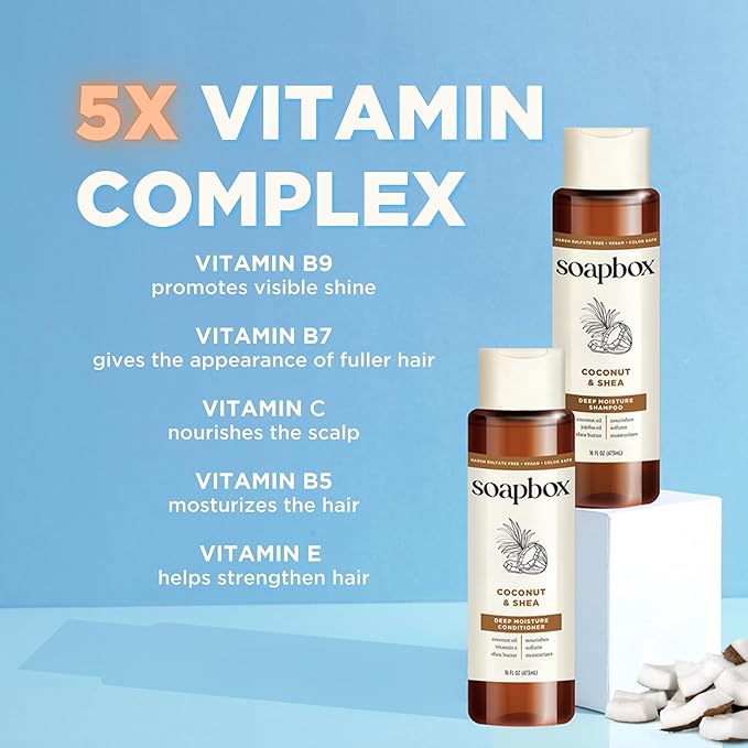 Soapbox Coconut Shampoo and Conditioner Set | Coconut Oil, Jojoba Oil, Aloe & Shea Butter to Moisturize & Nourish All Hair Types | Paraben Free, Silicone Free, Harsh Sulfate Free | 16oz (Pack of 2)