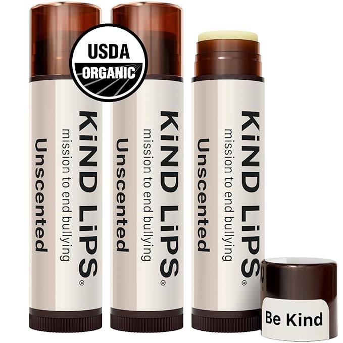 Kind Lips Unscented Organic Lip Balm Fragrance Free Unflavored Natural Moisturizing Lip Care 3 Pack