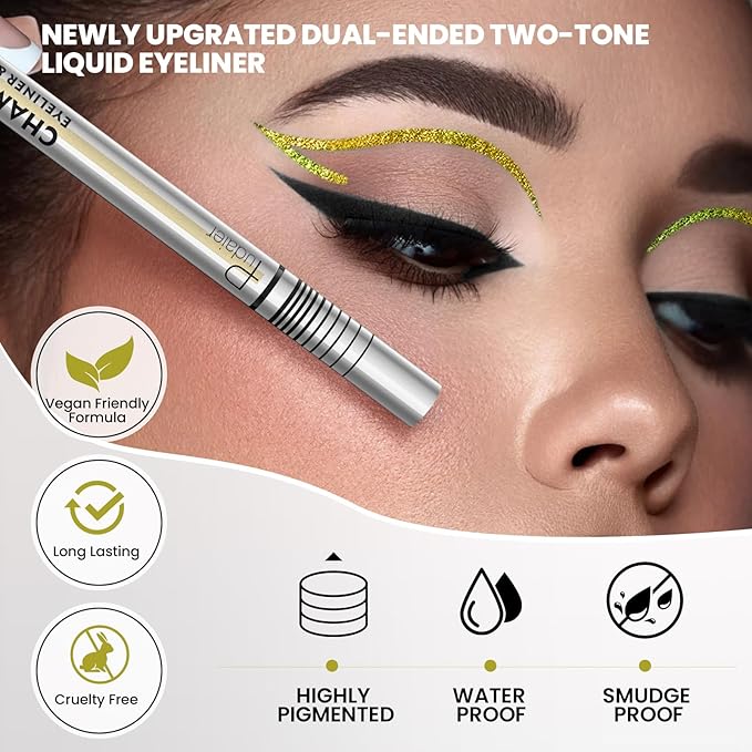 Pudaier Black and Multichrome Waterproof Liquid Eyeliner, Stay All Day Eye Liner Pen with Precise Tips for Women, Smudge-Proof & Transfer-Resistant, Vegan & Cruelty-Free