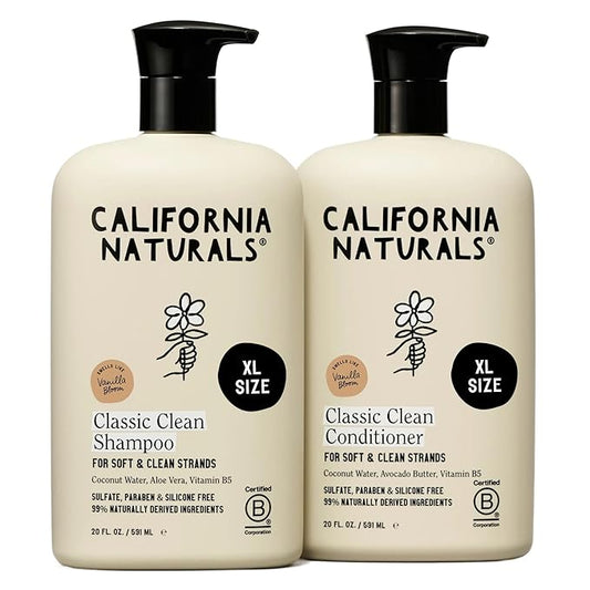 California Naturals Vanilla Bloom Shampoo & Conditioner Set, Natural, Vegan, Cruelty, Silicone, Paraben, and Sulfate Free Shampoo, All Hair Types, 20 Fl Oz (Pack of 2)