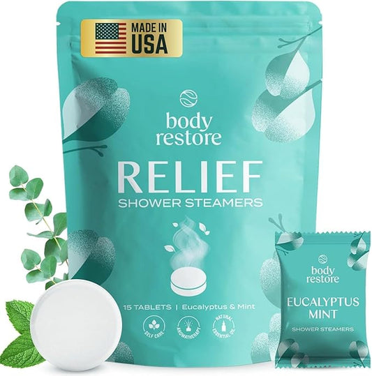 Body Restore Shower Steamers Aromatherapy 15 Pack – Birthday Gifts for Women, Men, Easter Basket Stuffers, Stress Relief, Relaxation, Self Care – Eucalyptus