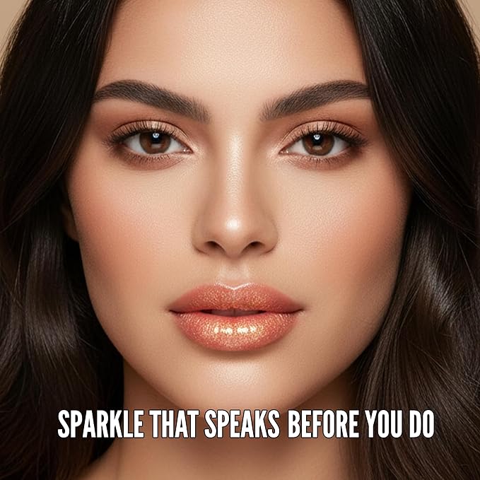 Mynena Translucent Champagne Gold Shimmer Lip Top Gloss Clear Filled with Yellow Iridescent Sparkles | Lightweight Topper | Paraben-Free | Demi-Sheer Lipgloss from Cosplay to Everyday Glam | Goldie