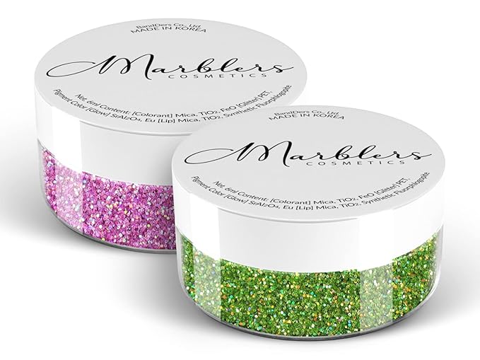 MARBLERS Twinkle Face & Body Glitter Duo [Holo Green Apple & Bubblegum] 0.36oz (10g) | Non-Toxic | Cruelty-Free | Eyeshadow, Nail Polish, Nail Art | Festival, Rave & Party Makeup | Nail Art | Gel Nail