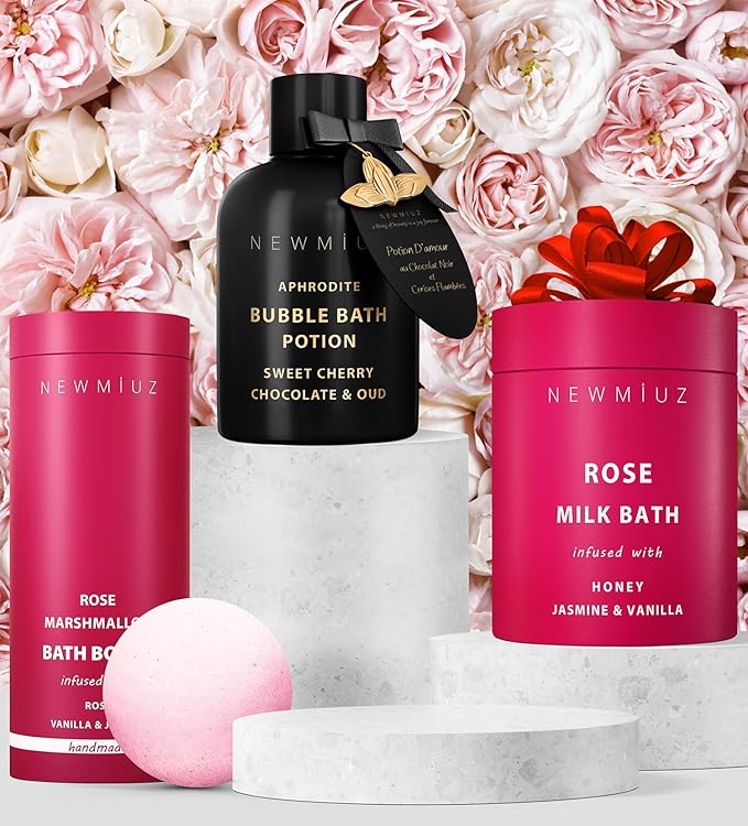 Calming Rose Coconut Milk Bath Soak Moisturize Soften Skin Honey Jasmine Vanilla Destress Luxury Spa Bath Salt Powder Stress Relief Gifts for Women