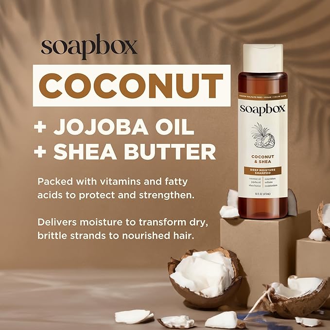 Soapbox Coconut Shampoo and Conditioner Set | Coconut Oil, Jojoba Oil, Aloe & Shea Butter to Moisturize & Nourish All Hair Types | Paraben Free, Silicone Free, Harsh Sulfate Free | 16oz (Pack of 2)