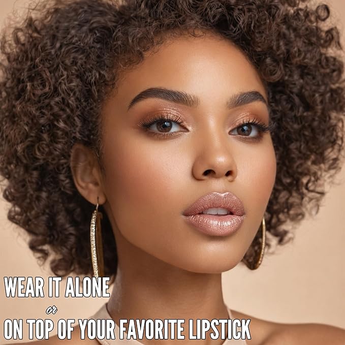 Mynena Soft Rose-Gold Nude Shimmer Lip Gloss Clear Filled with Iridescent Sparkles | Lightweight Lip Topper from Cosplay to Everyday Glam | Rosie