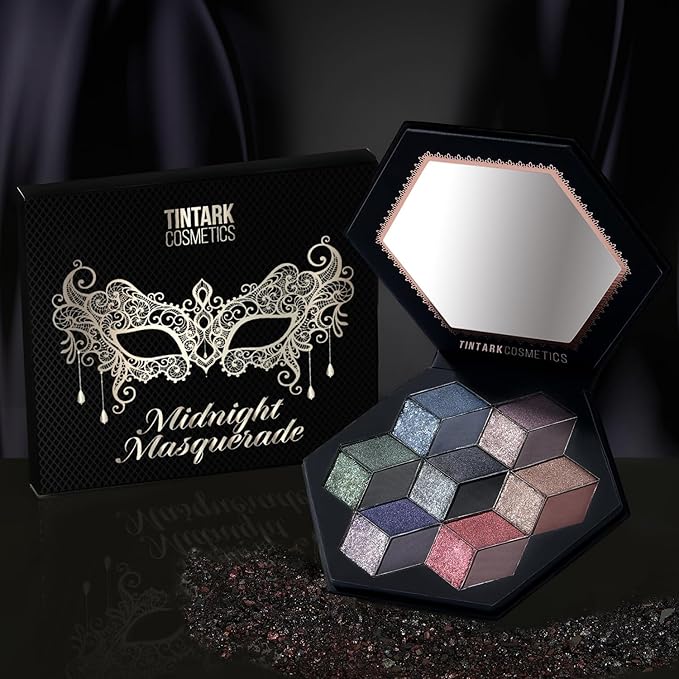 Black Smokey Eyeshadow Palette, Midnight Masquerade 21 Colors – Spectrum of Black Matte Shimmer Glitter Eye Shadow for Halloween Goth Makeup, Highly Pigmented, Talc Free