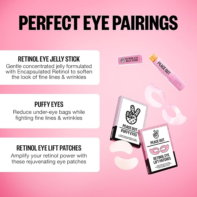 PEACE OUT Retinol Eye Jelly Stick, Under Eye Treatment for Hydration, Fine Lines & Wrinkles, with Encapsulated Retinol, Peptides & Squalane for Smoother Looking Under Eyes, 0.14 oz