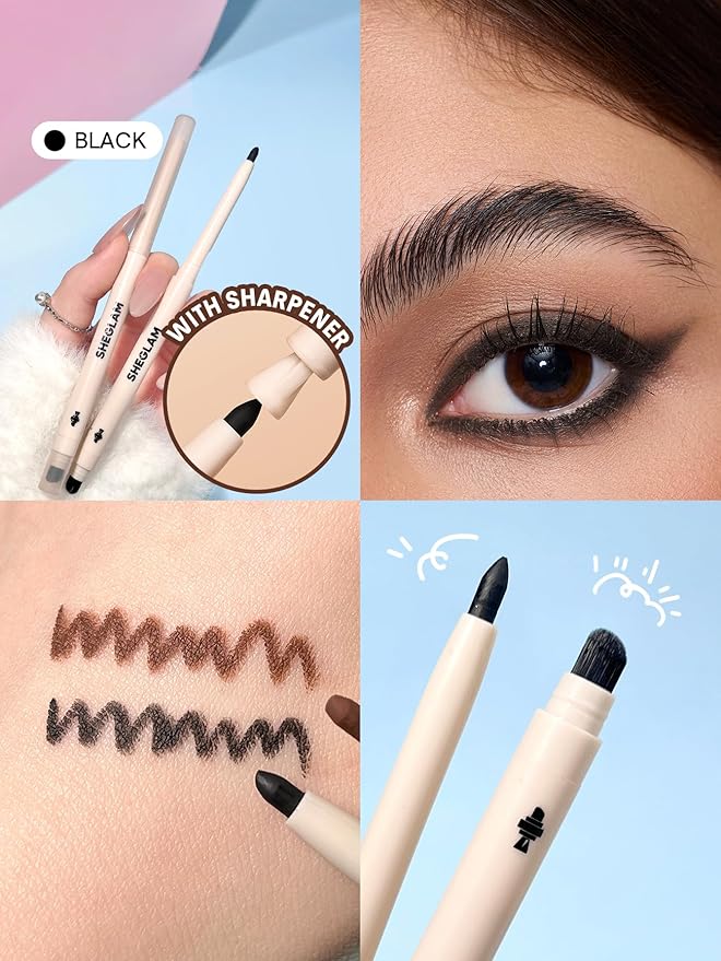 SHEGLAM Gel Glide Eyeliner Pencil Creamy Waterproof Smudgeproof Longwearing Eyeliner-Black