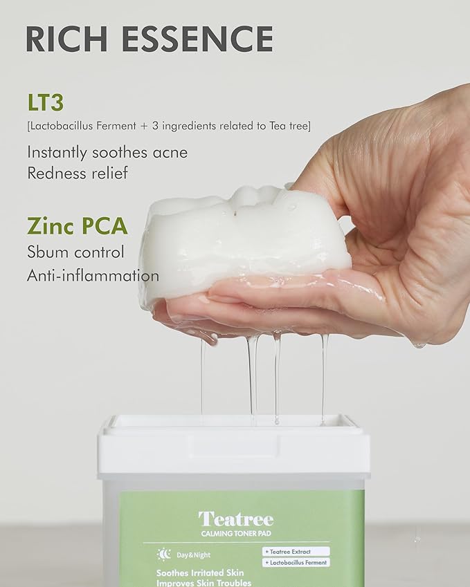 DERMAL Tea Tree Calming Toner Pads 120 Count – Zinc PCA Lactobacillus for Oily Blemish-Prone Skin – Vegan Gauze Tencel Pads with Tweezers (Korean Skincare)