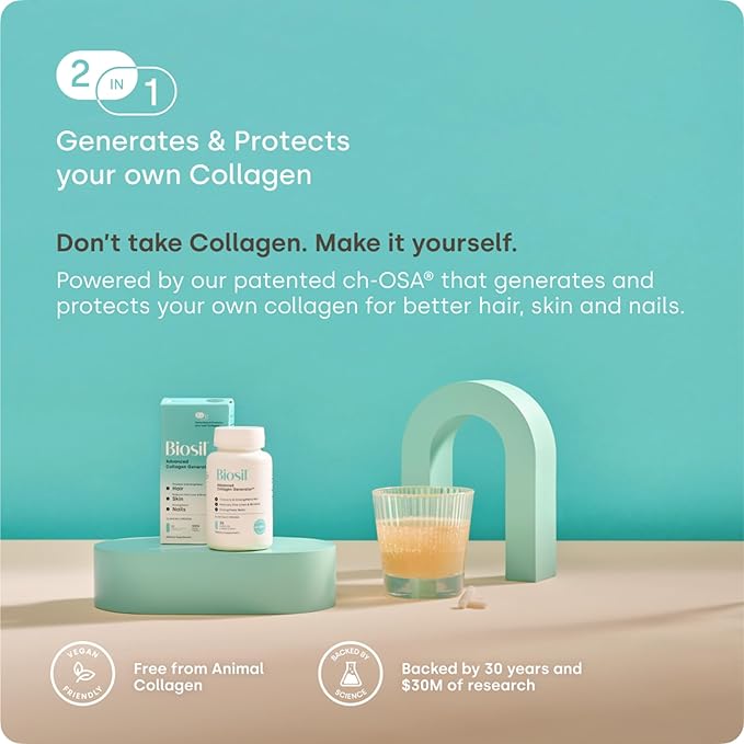Biosil Collagen Booster Supplement - 30 Original Capsules - Patented ch-OSA Activator for Skin, Hair, Nails & Joints - Supports Natural Production - 15-Day Supply