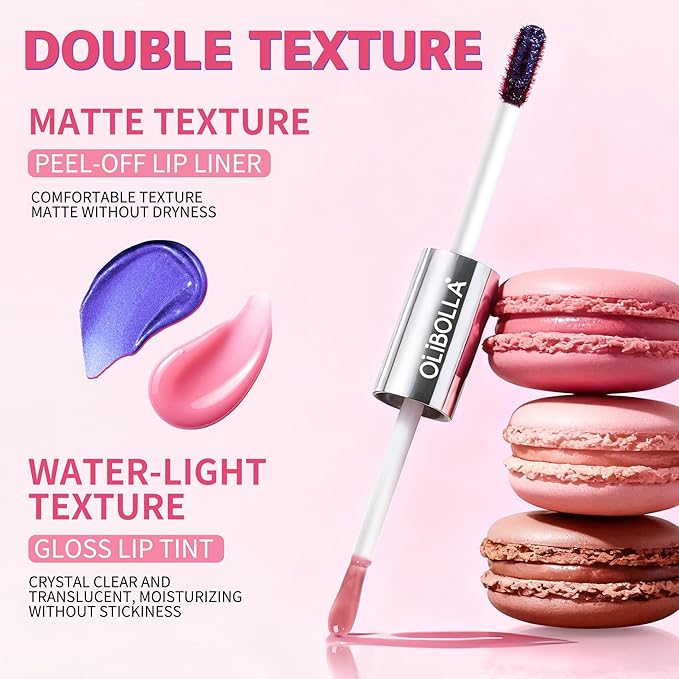 Double-Ended Peel-Off Lip Liner & Gloss Tint – Long-Lasting Hydrating Lip Color, Smudge-Proof & Kiss-Proof Gloss Duo for Plump Shiny Lips (02 Honey Nude)