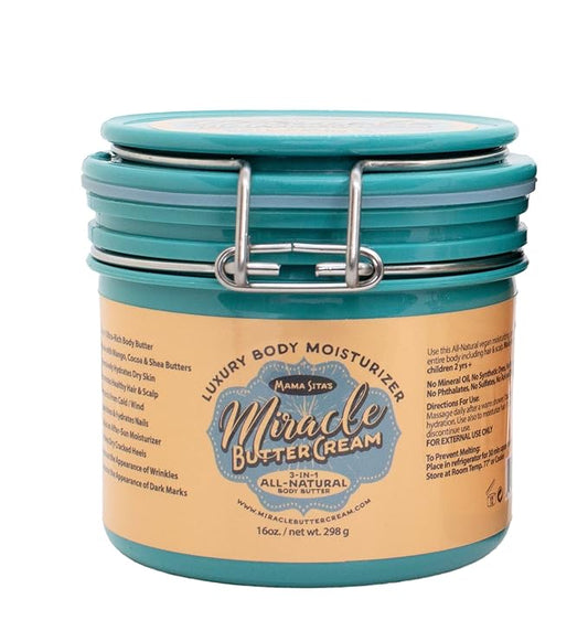 Miracle Butter Cream - 16 oz. Skin/Hair Moisturizer, Quick Absorbing, Raw Vegan, Cold Pressed, Comes in 16 Scents, For Dry Skin and Eczema, Anti-Aging Formula