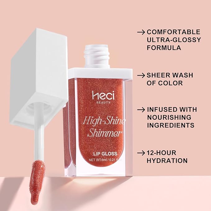 Glitter Lip Gloss – High-Shine Hydrating Lip Gloss, Non Sticky Moisturizing Crystal Shimmer Gloss, Caramel Scent, Nourishing Lip Oil Shine for Smooth Glossy Lips, Sunset Orange, 0.21 fl oz