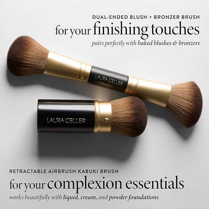 LAURA GELLER NEW YORK Cosmetic Professional Makeup Brushes - Cruelty-Free - 08 Face It All 2pc Makeup Brush Set - Kabuki Brush + Dual-Ended Blush and Bronzer Brush