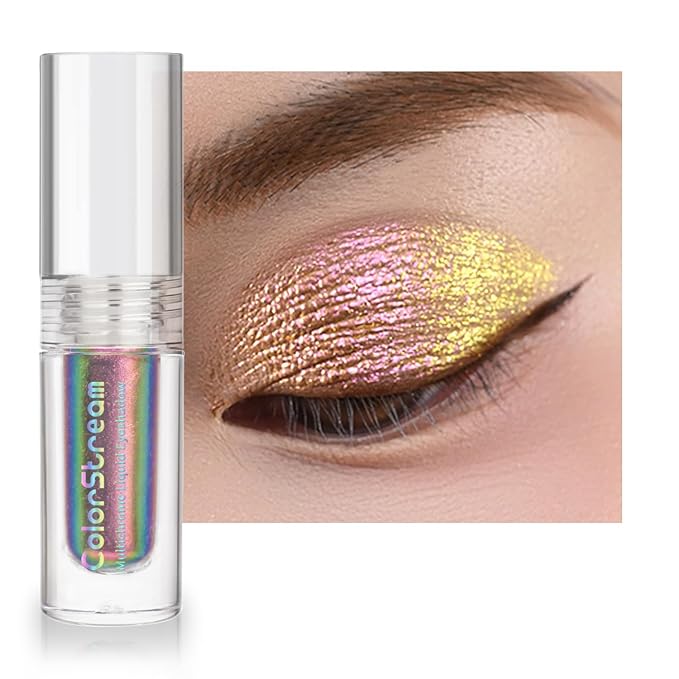 CHARMACY Multichrome Liquid Metallic Eyeshadow, Chameleon Shifting Color, Holographic Glitter Liquid Eyeshadow, Long Lasting Wear, Vegan Eye Topper for Party, Daily Makeup #07