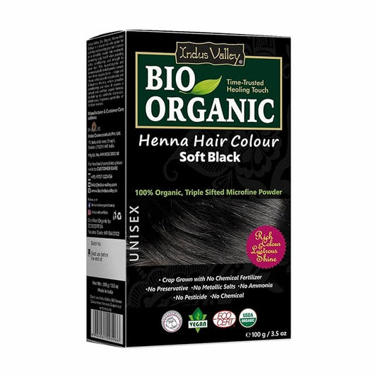 Indus Valley Organic Henna Hair Colour Kit for Women- Chemical-Free, 100% Grey Coverage, Natural Soft Black Henna Powder - Vegan, Herbal Hair Dye, Infused with Plant Based Ingredients