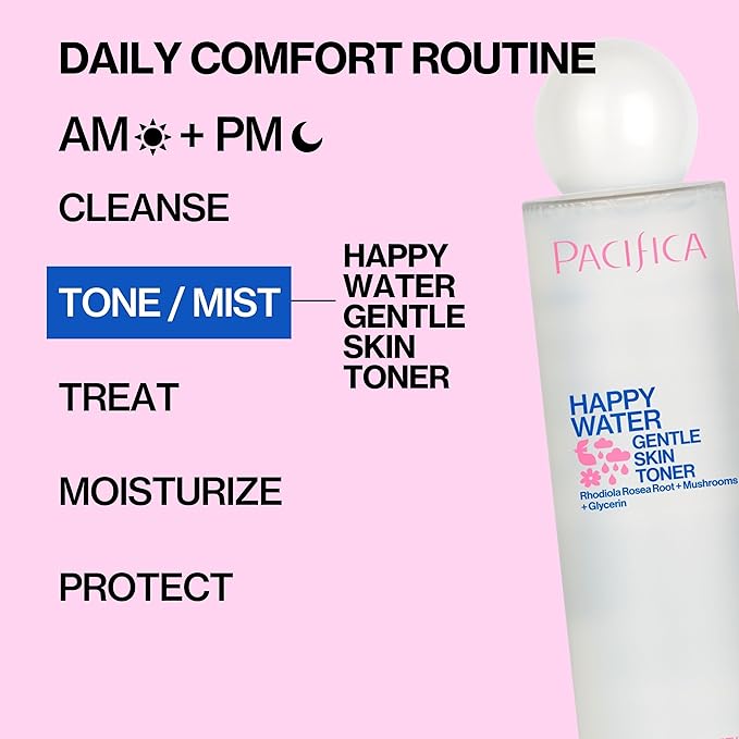 Pacifica Happy Water Hydrating Facial Toner – Vegan Ceramides, Hyaluronic Acid & Electrolytes, Refreshing & Calming for Balanced Skin, Clean Beauty, Vegan, Cruelty-Free, All Skin Types, 4 oz