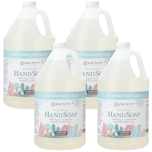 Ginger Lily Farms Botanicals All-Purpose Foaming Hand Soap Refill, 100% Vegan & Cruelty-Free, Cucumber Mint Bliss Scent, 1 Gallon (Pack of 4)