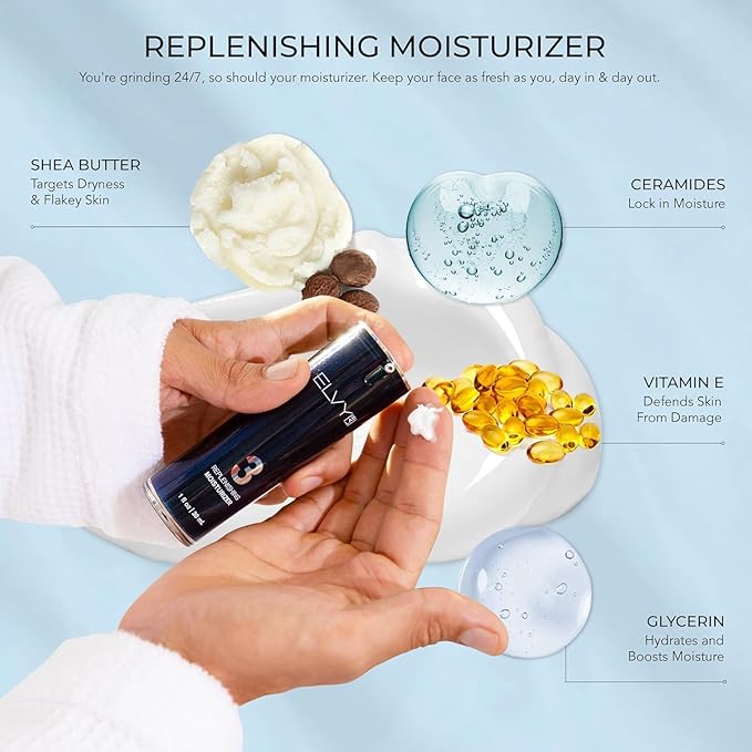 Replenishing Men's Face Moisturizer | Hydrating Vitamin E & Shea Butter Face Cream for Men Conatain Hyaluronic Acid Ceramides | Non-Greasy Daily Facial Moisturizer for All Skin Type 1 Fl Oz