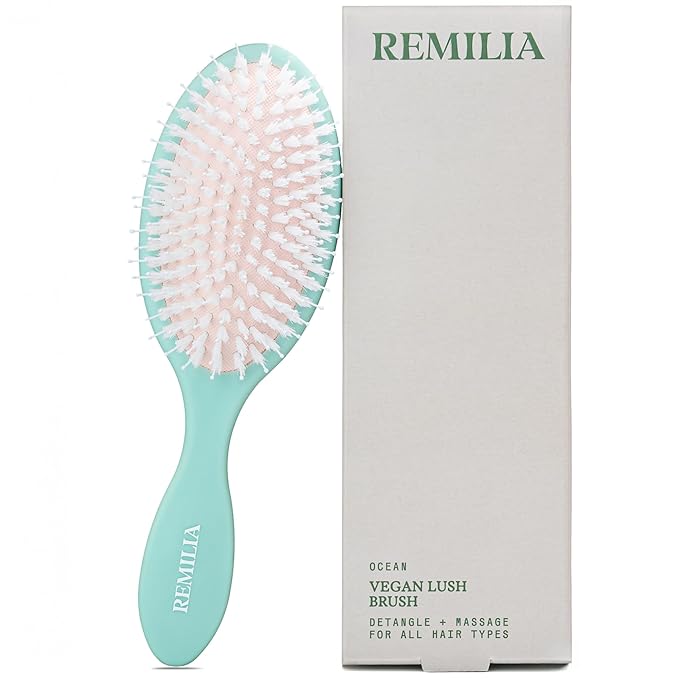 Remilia Vegan Lush Paddle Hair Brush with Boar-Like Bristles for Smooth Detangling and Daily Scalp Comfort - Lightweight Travel-Ready Design for All Hair Types - Ocean