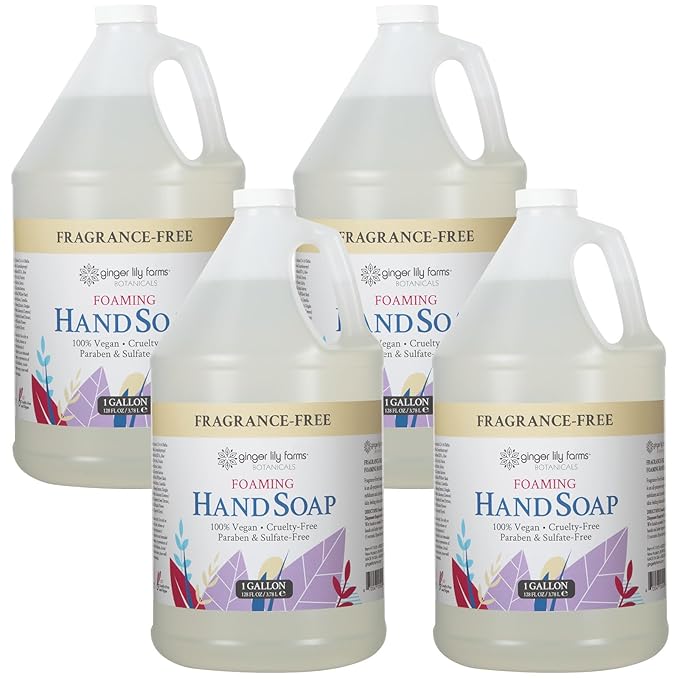 Ginger Lily Farms Botanicals All-Purpose Foaming Hand Soap Refill, Fragrance Free, 100% Vegan & Cruelty-Free, Unscented, 1 Gallon (Pack of 4)