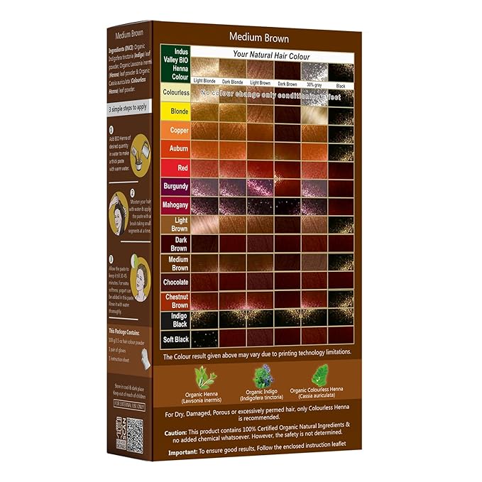 Indus Valley Medium Brown Henna Hair Color-100% Pure & Natural