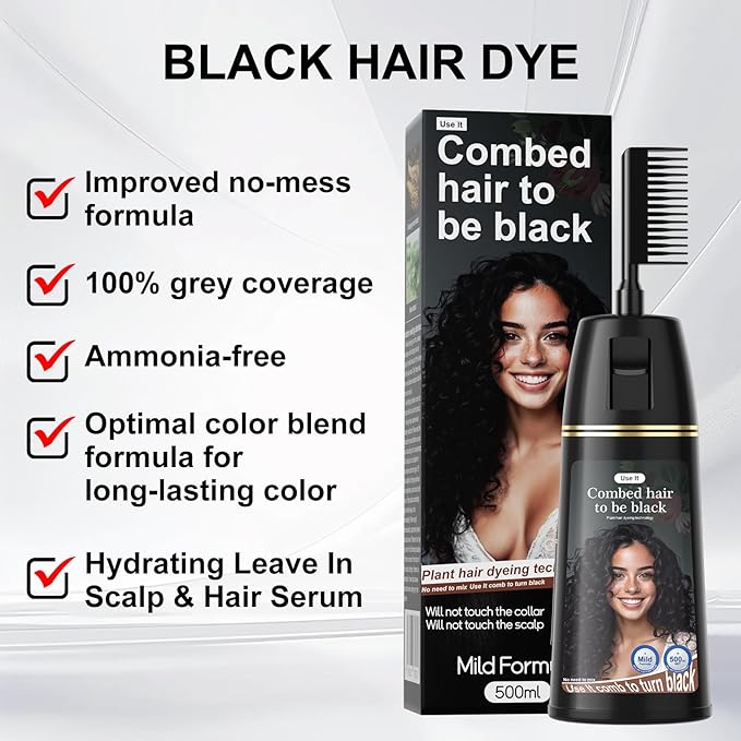 Permanent Hair Color, Permanent Black Hair Dye （17.6 Ounce） 100% Grey Coverage, Ammonia Free, Vegan, Cruelty Free | Biotin for Thicker, Fuller Hair (Black, 500ML)