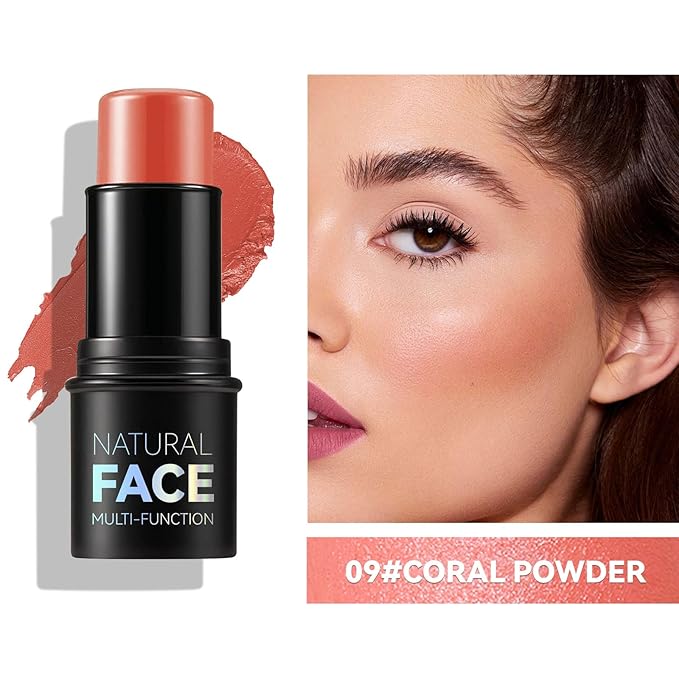 Natural Blush Stick for Cheeks & Lips - Creamy, Buildable, Vegan Makeup ，Long-Lasting, Easy Blend, Travel-Friendly (09)
