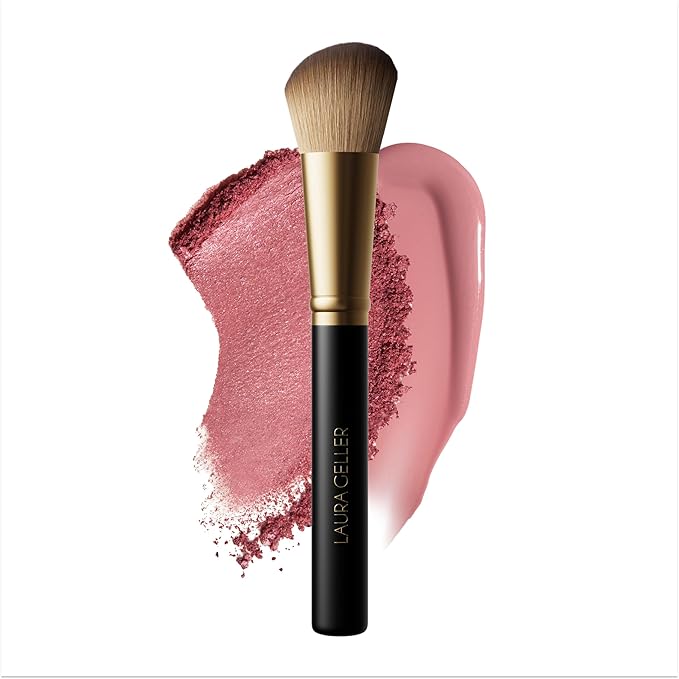 LAURA GELLER Blush-n-Brighten 2-in-1 Marbleized Blush in Coral Cove with Angled Brush – Ultra-Soft Vegan Bristles